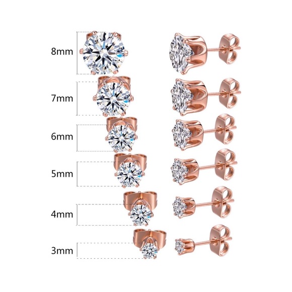 18K Rose Gold Plated CZ Stud Earrings 8MM - Picture 8 of 8
